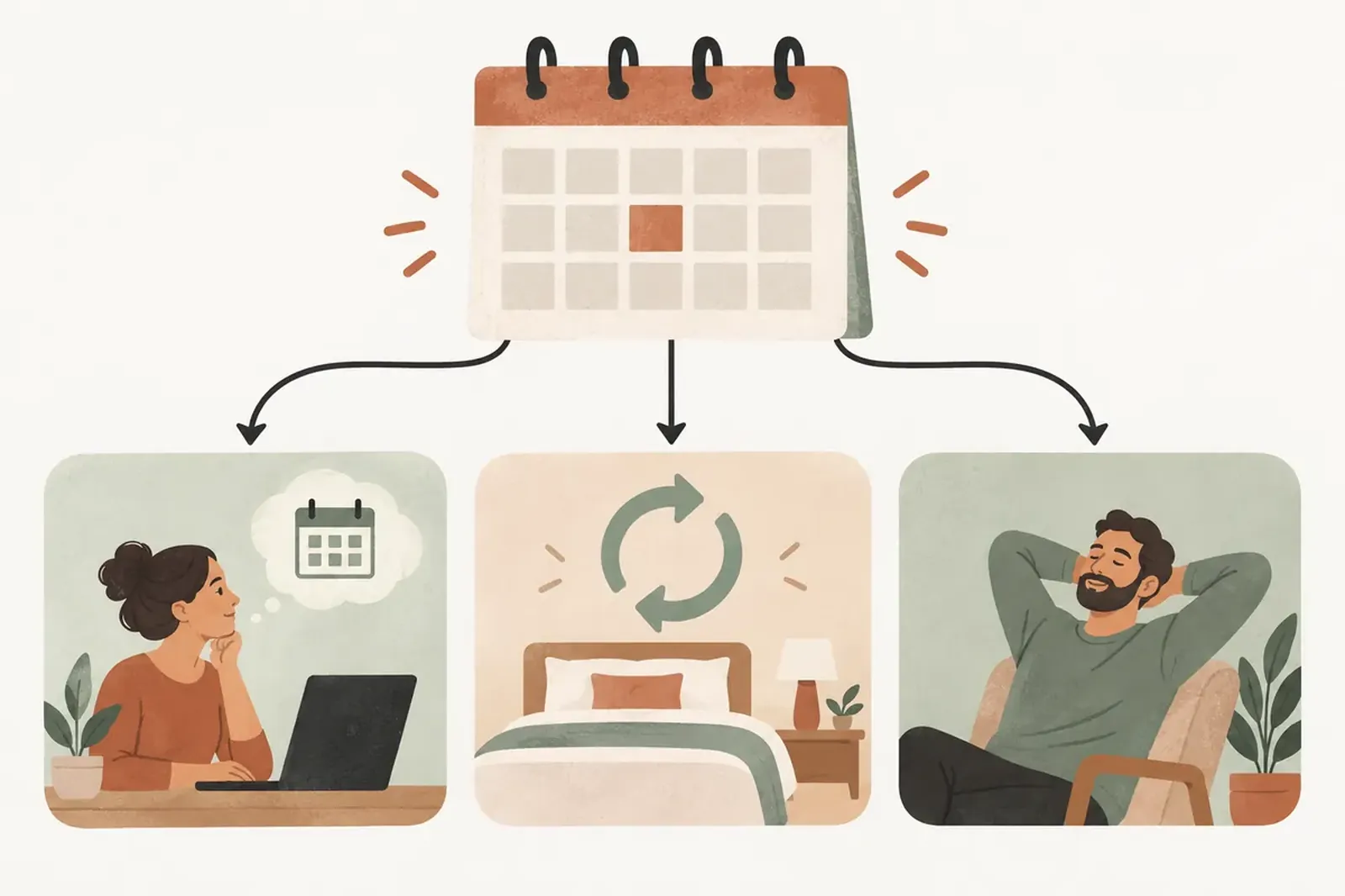 A calendar connected to three host decision factors: booking lead time, replacement demand, and carrying an empty date