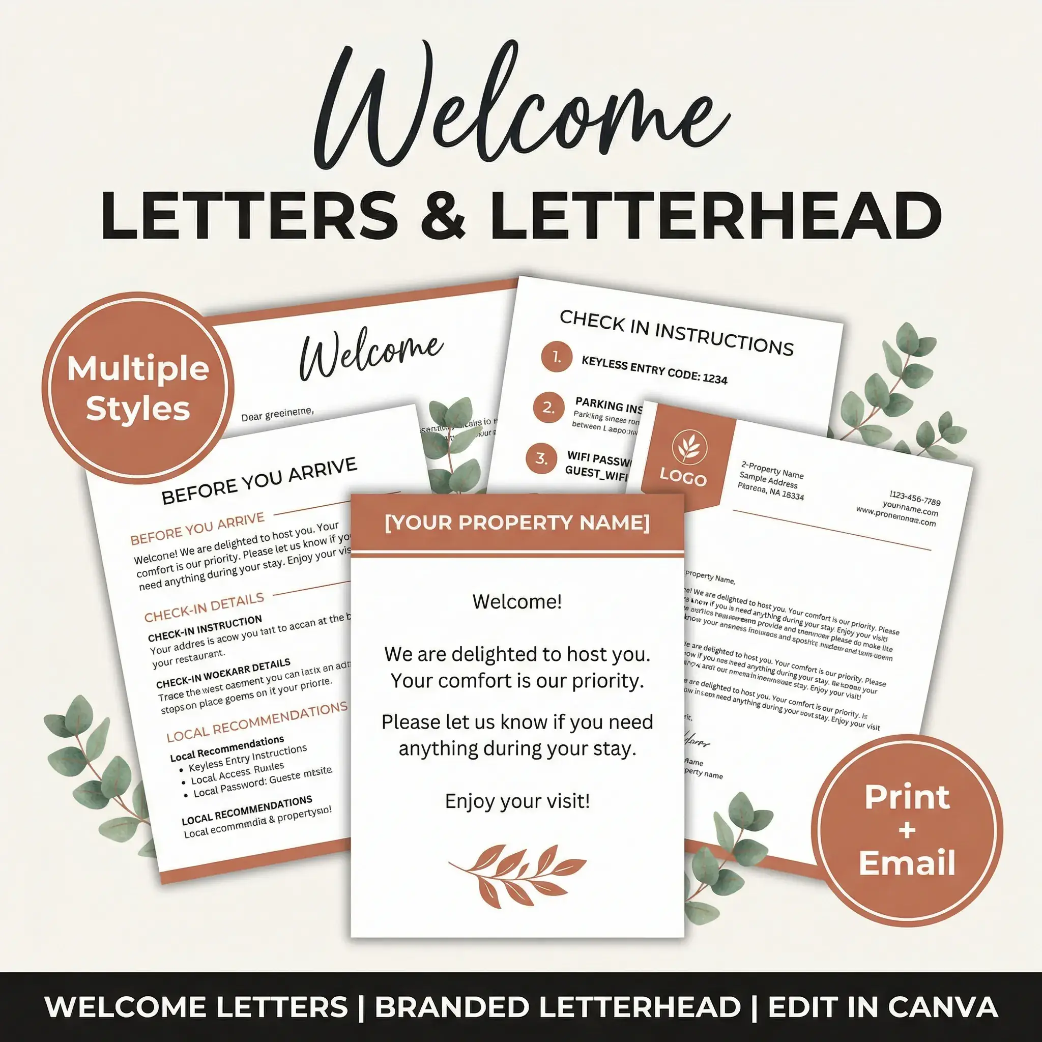 Airbnb welcome letter template with a welcome note and check-in information