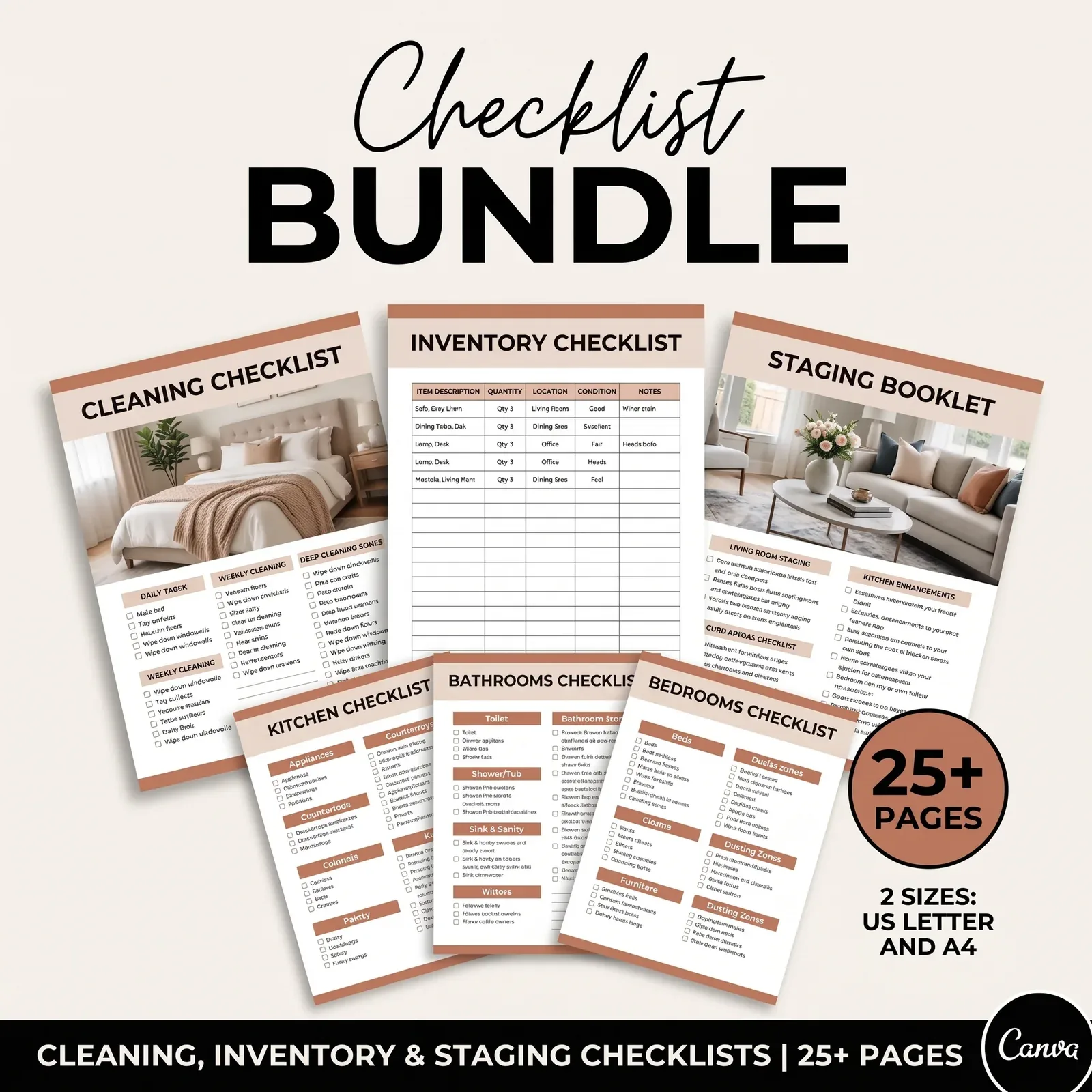 Airbnb Host Bundle cleaning and inventory checklist pages for a turnover