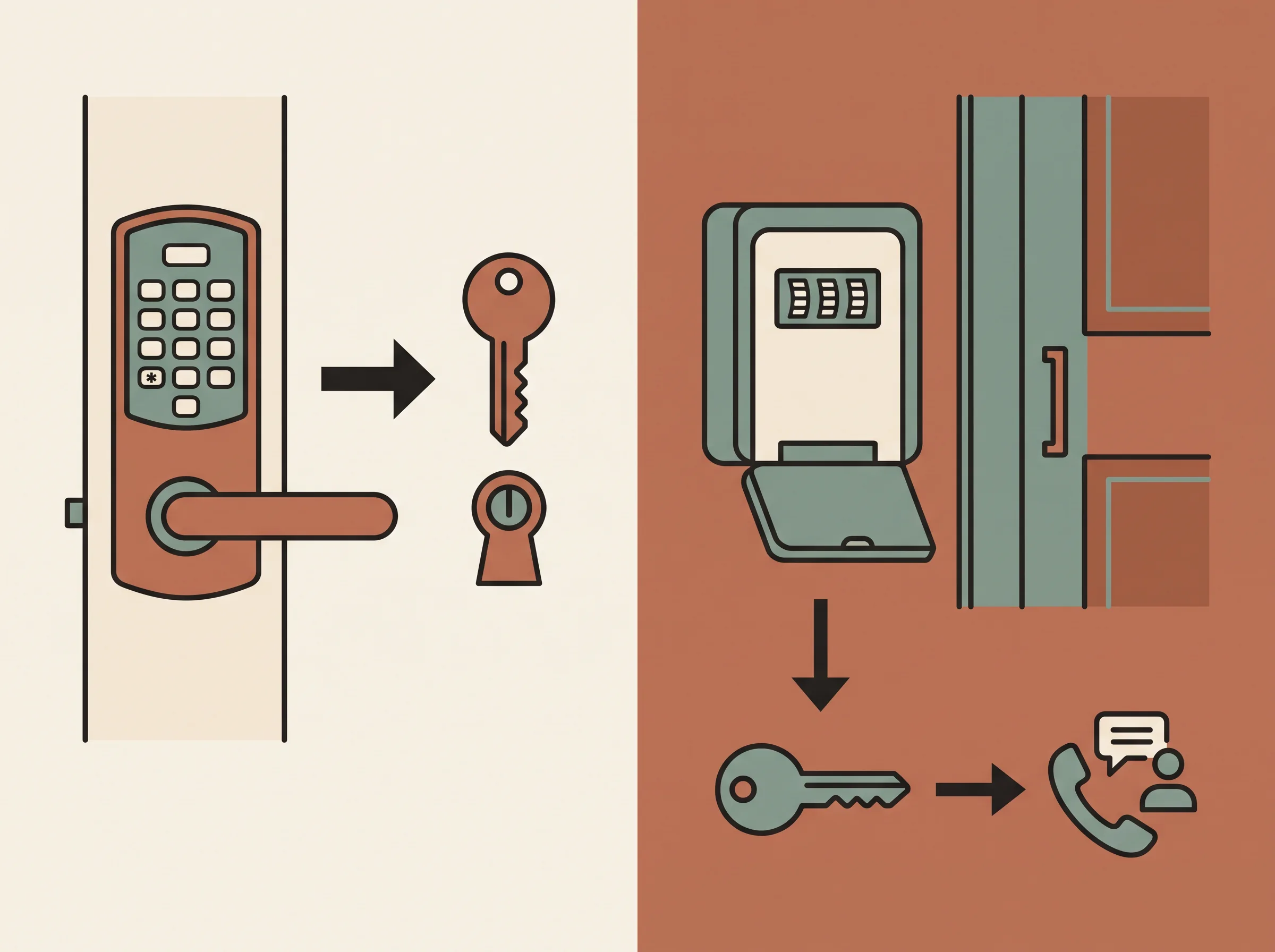 A diagram compares the Airbnb smart lock and lockbox paths and shows the backup entry plan for each.